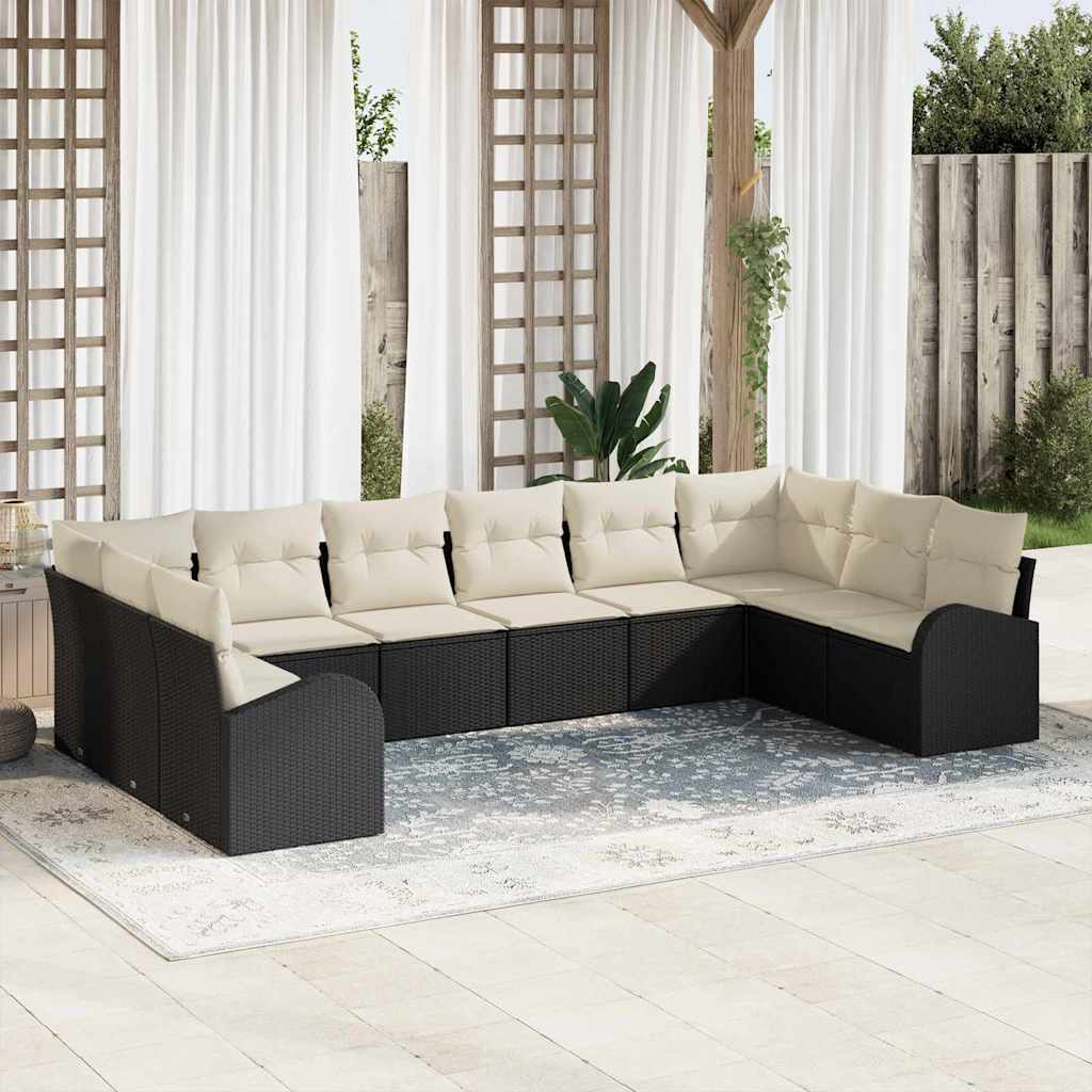 Garten-Sofa-Set mit Kissen 10 pcs Schwarz und Creme